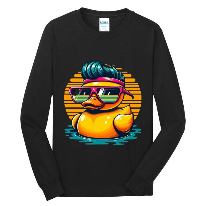 Cool Retro Yellow Duck In Sunglasses 70s 80s 90s Funny Duck Tall Long Sleeve T-Shirt