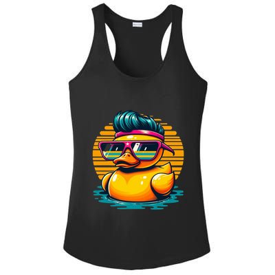 Cool Retro Yellow Duck In Sunglasses 70s 80s 90s Funny Duck Ladies PosiCharge Competitor Racerback Tank