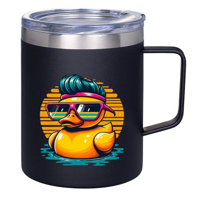 Cool Retro Yellow Duck In Sunglasses 70s 80s 90s Funny Duck 12oz Stainless Steel Coffee Mug