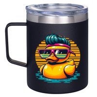 Cool Retro Yellow Duck In Sunglasses 70s 80s 90s Funny Duck 12oz Stainless Steel Coffee Mug