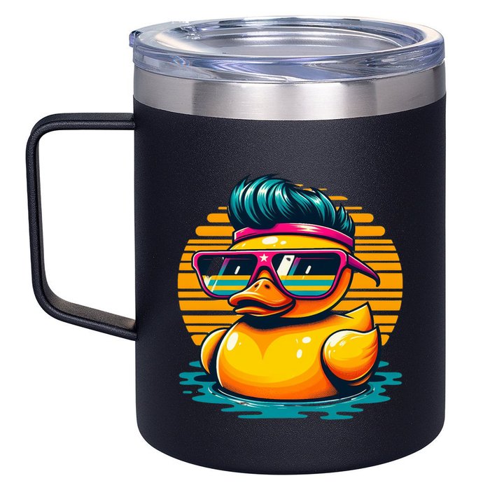 Cool Retro Yellow Duck In Sunglasses 70s 80s 90s Funny Duck 12oz Stainless Steel Coffee Mug