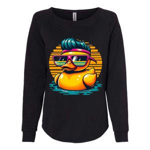 Cool Retro Yellow Duck In Sunglasses 70s 80s 90s Funny Duck Womens California Wash Sweatshirt