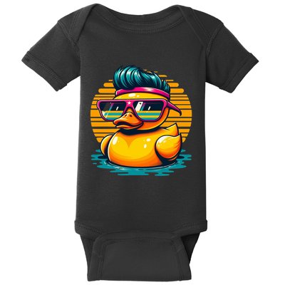 Cool Retro Yellow Duck In Sunglasses 70s 80s 90s Funny Duck Baby Bodysuit