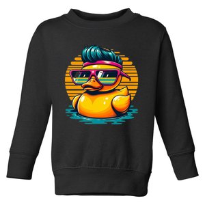 Cool Retro Yellow Duck In Sunglasses 70s 80s 90s Funny Duck Toddler Sweatshirt