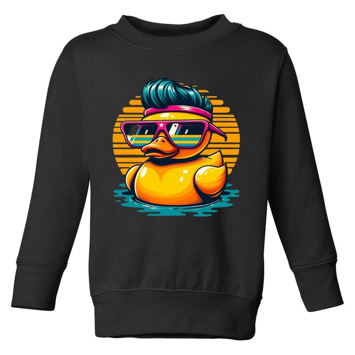 Cool Retro Yellow Duck In Sunglasses 70s 80s 90s Funny Duck Toddler Sweatshirt