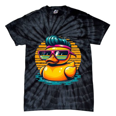 Cool Retro Yellow Duck In Sunglasses 70s 80s 90s Funny Duck Tie-Dye T-Shirt
