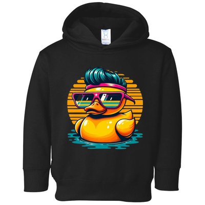 Cool Retro Yellow Duck In Sunglasses 70s 80s 90s Funny Duck Toddler Hoodie