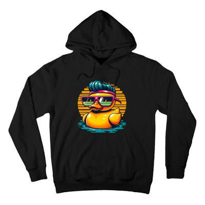 Cool Retro Yellow Duck In Sunglasses 70s 80s 90s Funny Duck Tall Hoodie