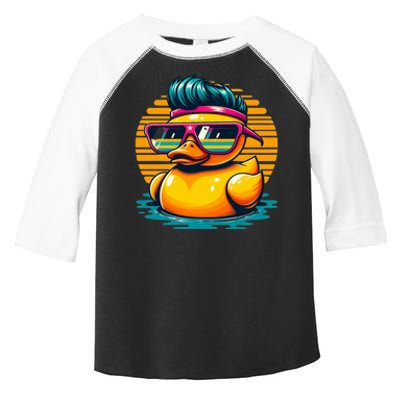 Cool Retro Yellow Duck In Sunglasses 70s 80s 90s Funny Duck Toddler Fine Jersey T-Shirt