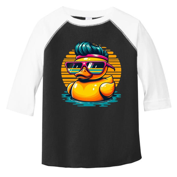 Cool Retro Yellow Duck In Sunglasses 70s 80s 90s Funny Duck Toddler Fine Jersey T-Shirt