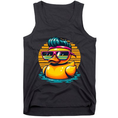 Cool Retro Yellow Duck In Sunglasses 70s 80s 90s Funny Duck Tank Top