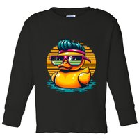 Cool Retro Yellow Duck In Sunglasses 70s 80s 90s Funny Duck Toddler Long Sleeve Shirt