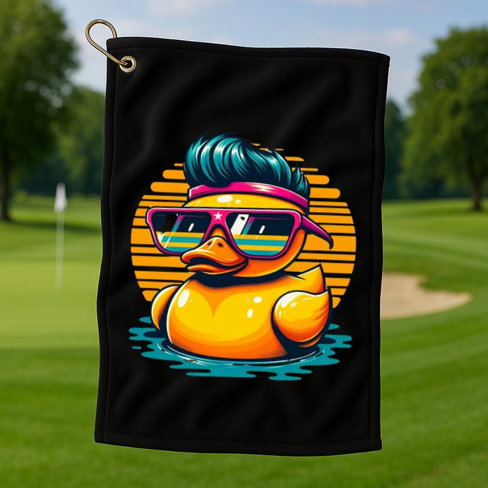 Cool Retro Yellow Duck In Sunglasses 70s 80s 90s Funny Duck Golf Towel