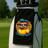 Cool Retro Yellow Duck In Sunglasses 70s 80s 90s Funny Duck Golf Towel