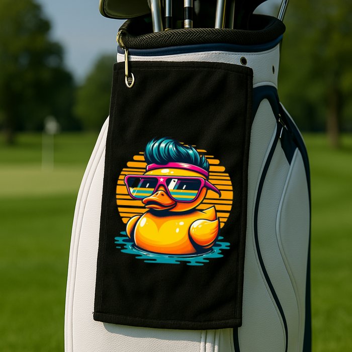 Cool Retro Yellow Duck In Sunglasses 70s 80s 90s Funny Duck Golf Towel