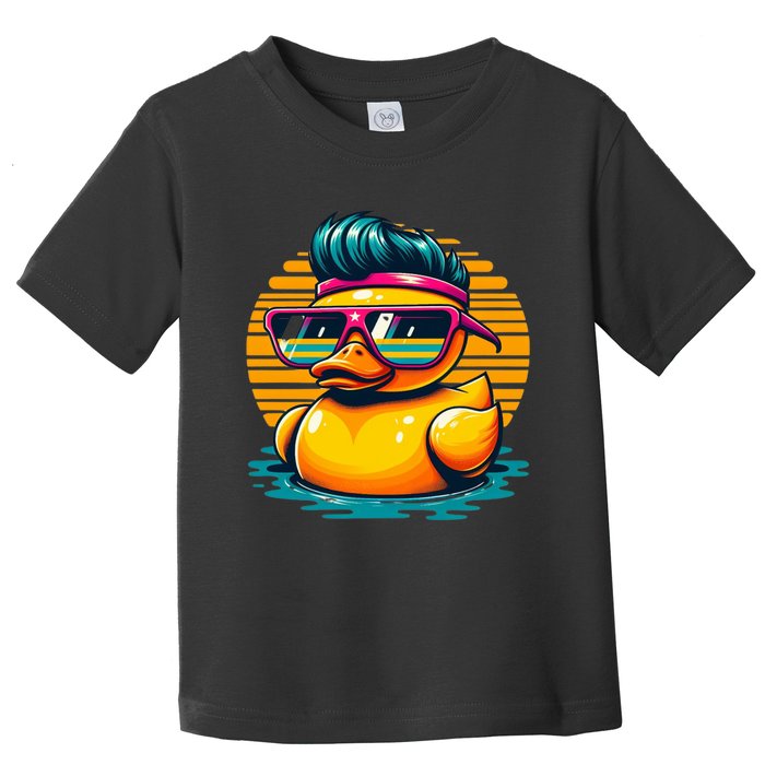 Cool Retro Yellow Duck In Sunglasses 70s 80s 90s Funny Duck Toddler T-Shirt