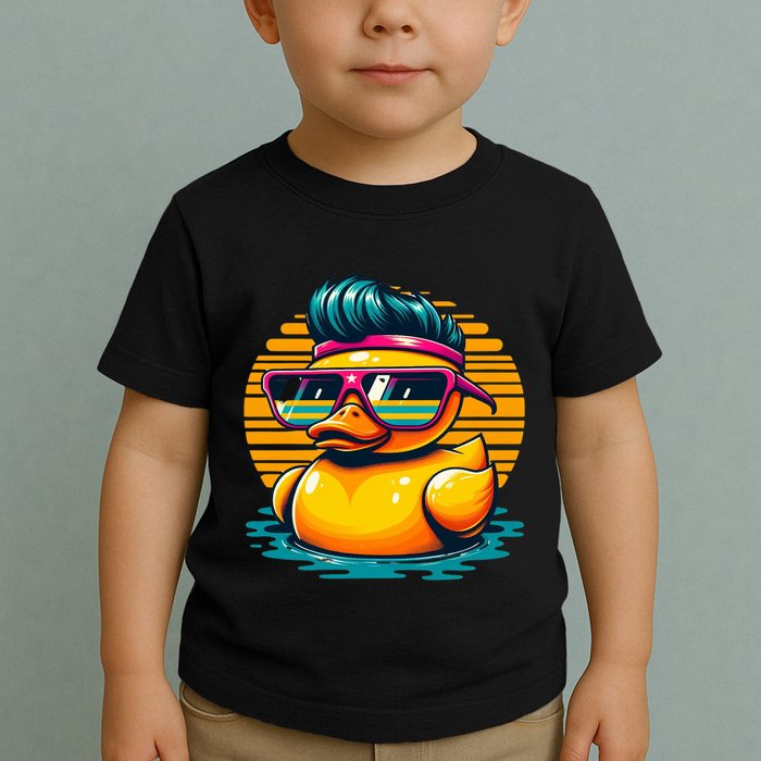 Cool Retro Yellow Duck In Sunglasses 70s 80s 90s Funny Duck Toddler T-Shirt
