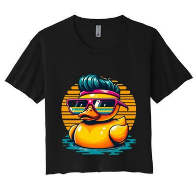 Cool Retro Yellow Duck In Sunglasses 70s 80s 90s Funny Duck Crop Top