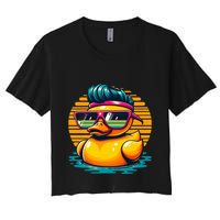 Cool Retro Yellow Duck In Sunglasses 70s 80s 90s Funny Duck Crop Top
