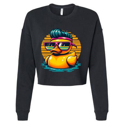 Cool Retro Yellow Duck In Sunglasses 70s 80s 90s Funny Duck Cropped Pullover Crew