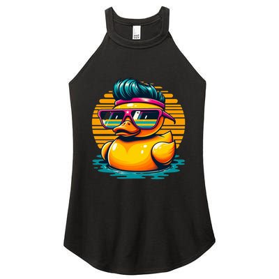 Cool Retro Yellow Duck In Sunglasses 70s 80s 90s Funny Duck Women's Perfect Tri Rocker Tank