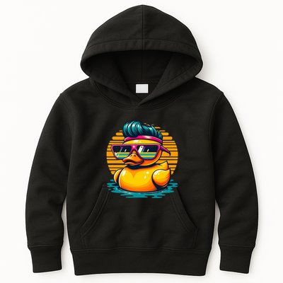 Cool Retro Yellow Duck In Sunglasses 70s 80s 90s Funny Duck Kids Hoodie