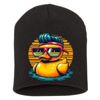 Cool Retro Yellow Duck In Sunglasses 70s 80s 90s Funny Duck Short Acrylic Beanie