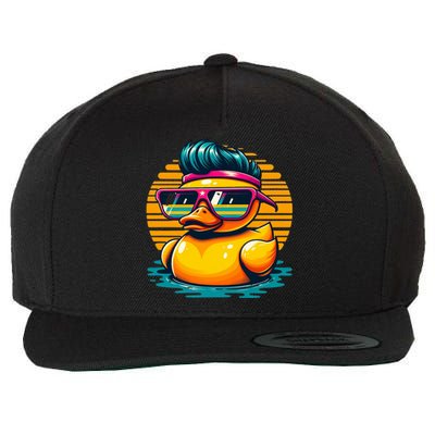 Cool Retro Yellow Duck In Sunglasses 70s 80s 90s Funny Duck Wool Snapback Cap