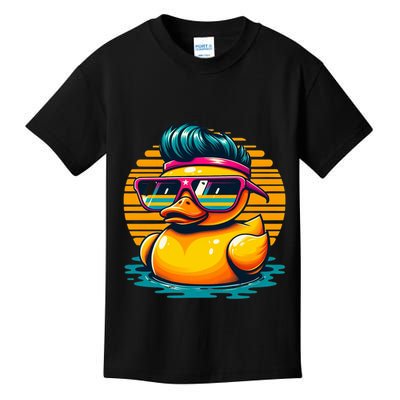 Cool Retro Yellow Duck In Sunglasses 70s 80s 90s Funny Duck Kids T-Shirt