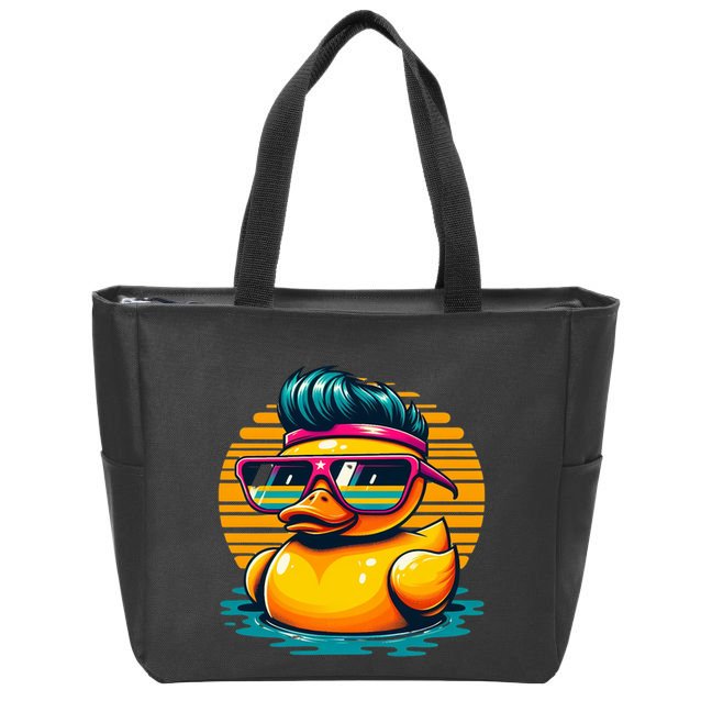 Cool Retro Yellow Duck In Sunglasses 70s 80s 90s Funny Duck Zip Tote Bag