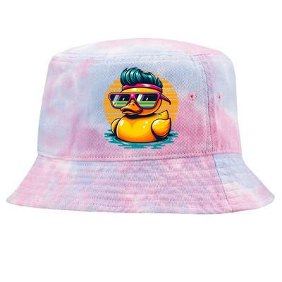 Cool Retro Yellow Duck In Sunglasses 70s 80s 90s Funny Duck Tie-Dyed Bucket Hat