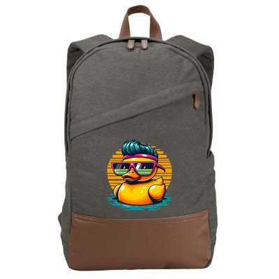 Cool Retro Yellow Duck In Sunglasses 70s 80s 90s Funny Duck Cotton Canvas Backpack