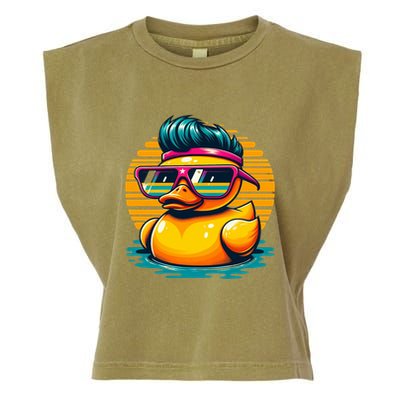 Cool Retro Yellow Duck In Sunglasses 70s 80s 90s Funny Duck Garment-Dyed Women's Muscle Tee