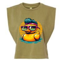 Cool Retro Yellow Duck In Sunglasses 70s 80s 90s Funny Duck Garment-Dyed Women's Muscle Tee