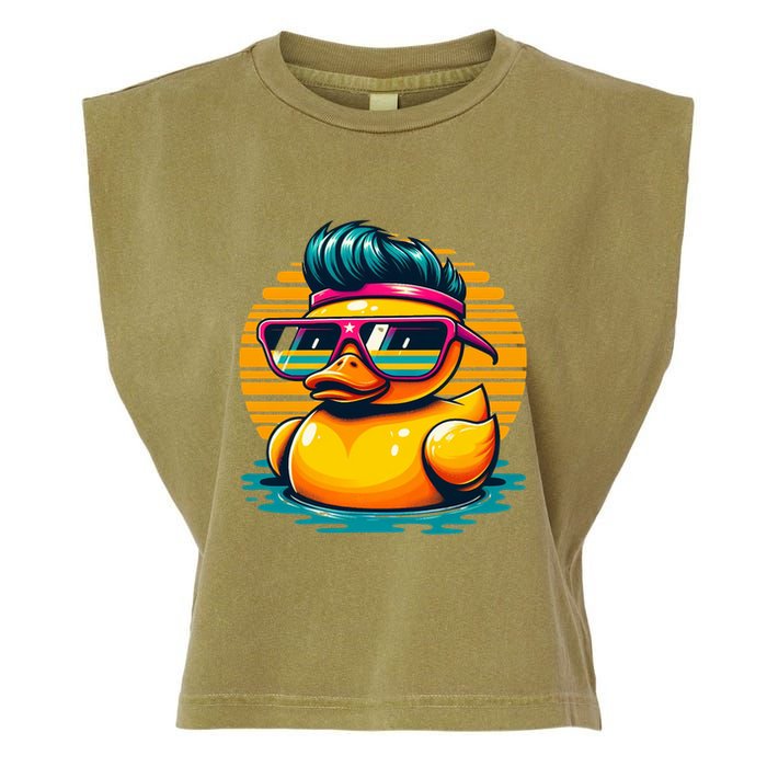 Cool Retro Yellow Duck In Sunglasses 70s 80s 90s Funny Duck Garment-Dyed Women's Muscle Tee