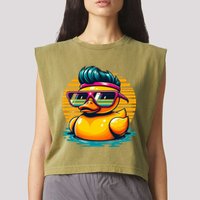 Cool Retro Yellow Duck In Sunglasses 70s 80s 90s Funny Duck Garment-Dyed Women's Muscle Tee