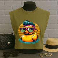 Cool Retro Yellow Duck In Sunglasses 70s 80s 90s Funny Duck Garment-Dyed Women's Muscle Tee