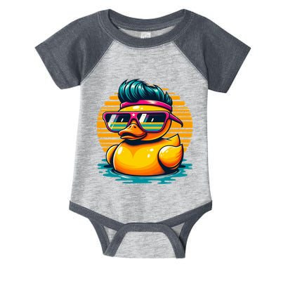 Cool Retro Yellow Duck In Sunglasses 70s 80s 90s Funny Duck Infant Baby Jersey Bodysuit