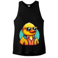 Cool Retro Yellow Duck In Sunglasses 70s 80s 90s Funny Duck Ladies PosiCharge Tri-Blend Wicking Tank