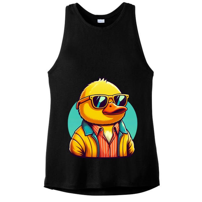 Cool Retro Yellow Duck In Sunglasses 70s 80s 90s Funny Duck Ladies PosiCharge Tri-Blend Wicking Tank