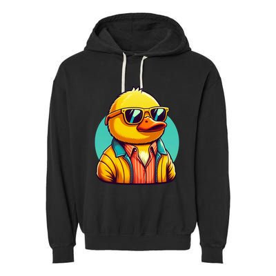 Cool Retro Yellow Duck In Sunglasses 70s 80s 90s Funny Duck Garment-Dyed Fleece Hoodie
