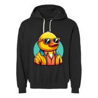 Cool Retro Yellow Duck In Sunglasses 70s 80s 90s Funny Duck Garment-Dyed Fleece Hoodie
