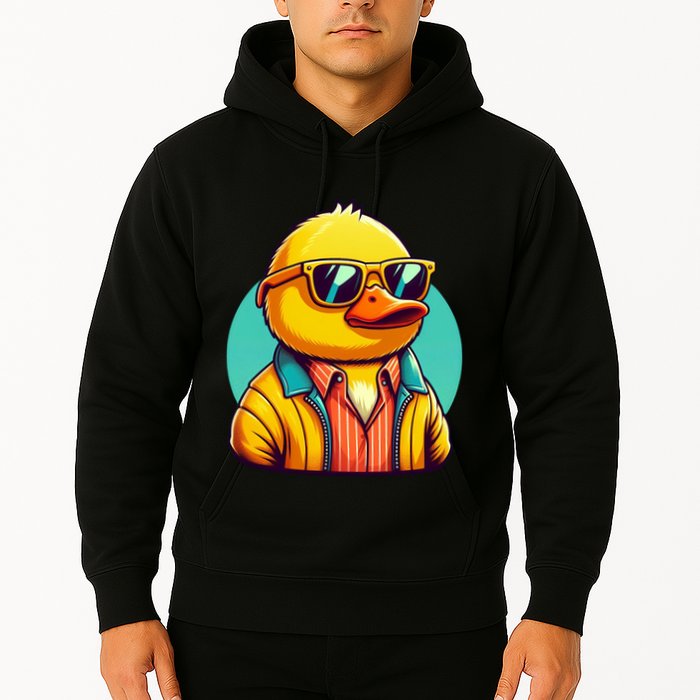Cool Retro Yellow Duck In Sunglasses 70s 80s 90s Funny Duck Hoodie