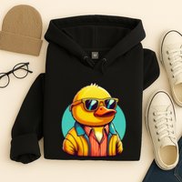 Cool Retro Yellow Duck In Sunglasses 70s 80s 90s Funny Duck Hoodie