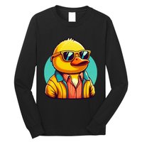 Cool Retro Yellow Duck In Sunglasses 70s 80s 90s Funny Duck Long Sleeve Shirt
