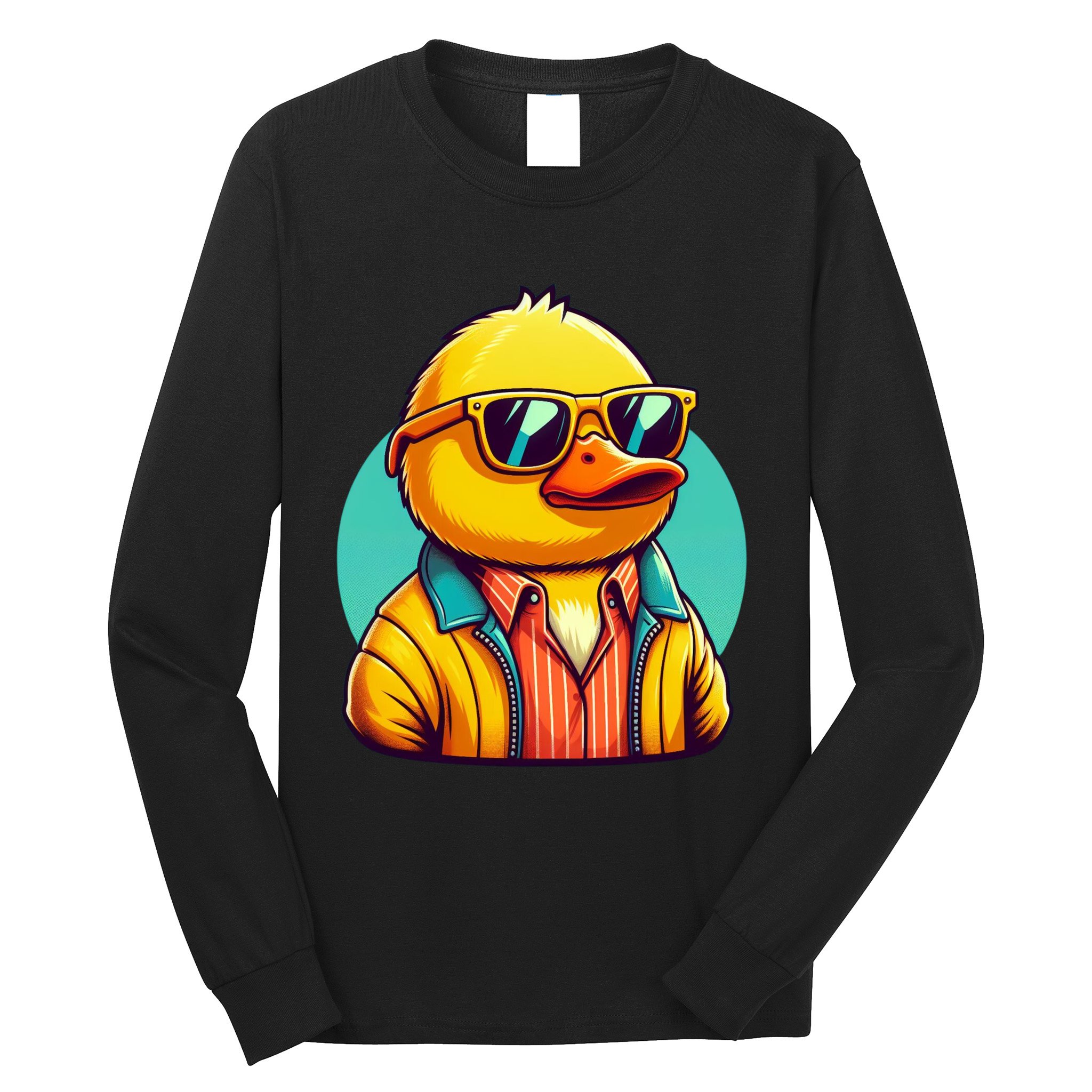 Cool Retro Yellow Duck In Sunglasses 70s 80s 90s Funny Duck Long Sleeve Shirt