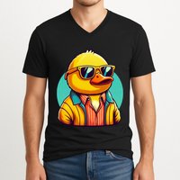 Cool Retro Yellow Duck In Sunglasses 70s 80s 90s Funny Duck V-Neck T-Shirt