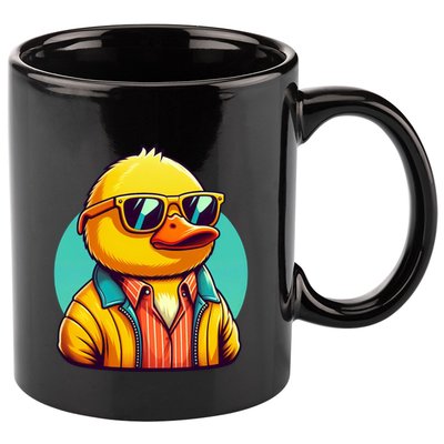 Cool Retro Yellow Duck In Sunglasses 70s 80s 90s Funny Duck 11oz C Handle Ceramic Mug
