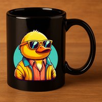 Cool Retro Yellow Duck In Sunglasses 70s 80s 90s Funny Duck 11oz C Handle Ceramic Mug