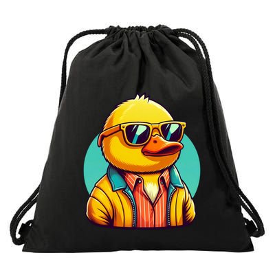 Cool Retro Yellow Duck In Sunglasses 70s 80s 90s Funny Duck Drawstring Bag